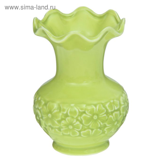 ваза керамика глянец цветной цветочек зеленый 15*9 см - Фото 1