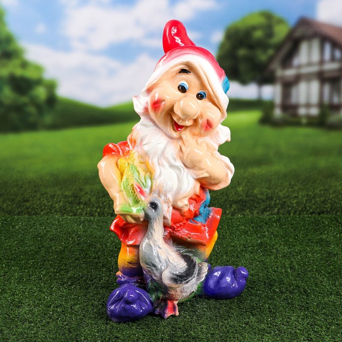 Садовая фигура "Гном с гусем", разноцветная, гипс, 48 см, микс - Фото 1