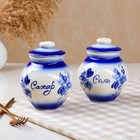 Набор для специй "Соль и Сахар", 2 предмета, роспись, бело-синий, керамика, 0.45 л - Фото 1