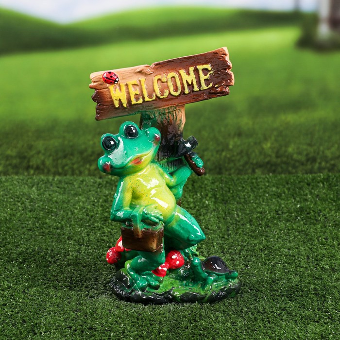 Садовая фигура "Лягушка Welcome", разноцветная, гипс, 28 см - Фото 1