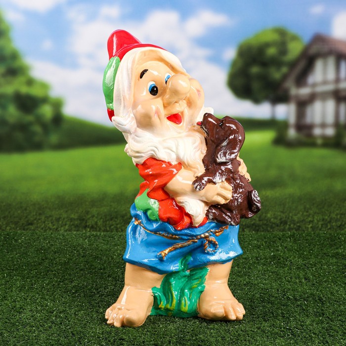 Садовая фигура "Гном с собакой", разноцветная, гипс, 46 см, микс - Фото 1