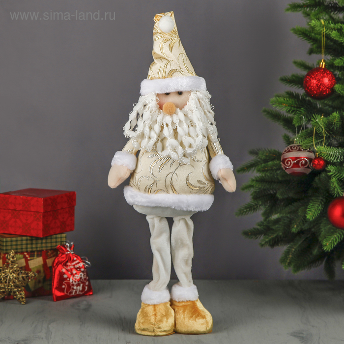 Мягкая игрушка "Дед Мороз - длинные ножки" стоит 40,5 см золото с белым - Фото 1