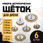 Набор щеток металлических для дрели ТУНДРА, плоские 40-50-65-75-100 мм, чашка 50 мм, 6 шт. - Фото 1