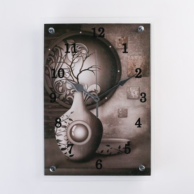 Часы-картина настенные, интерьерные "Серая ваза", бесшумные, 25 х 35 см
