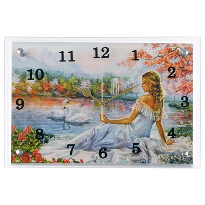 Часы-картина настенные, интерьерные "Девушка и лебеди", бесшумные, 25 х 35 см