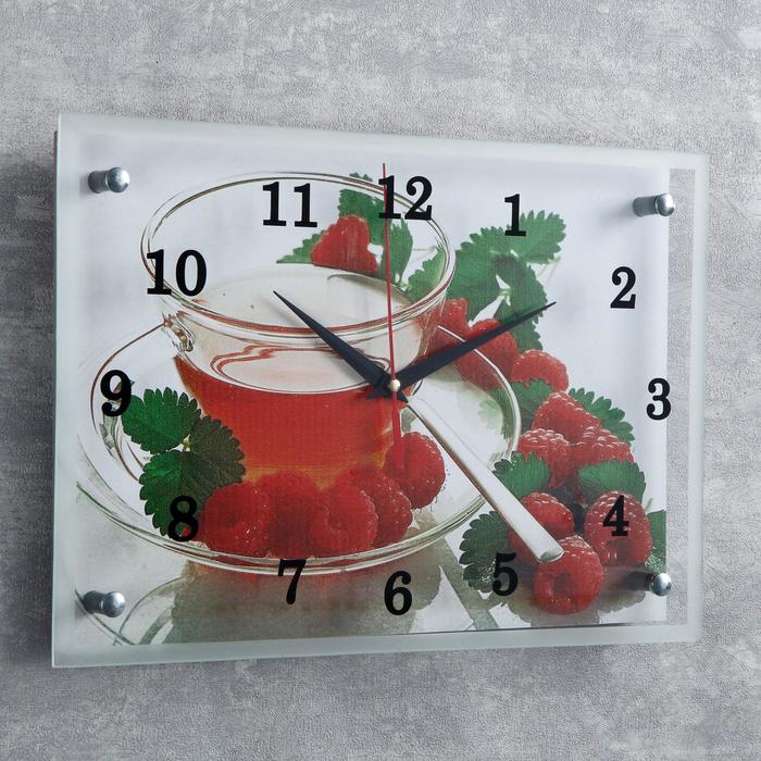 Часы-картина настенные, серия: Кухня, "Чай с малиной", 25х35 см - фото 1905345825