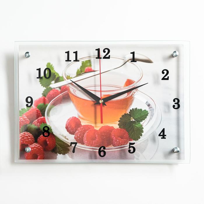 Часы-картина настенные, серия: Кухня, "Чай с малиной", 25х35 см - фото 1905345829