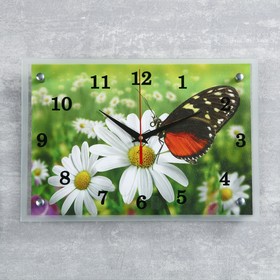 Часы-картина настенные, серия: Цветы, "Бабочка и ромашки", 25 х 35 см