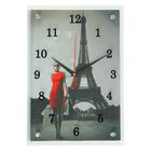 Часы-картина настенные, серия: Город, "Девушка в красном платье в Париже" 25х35 см - фото 9943224