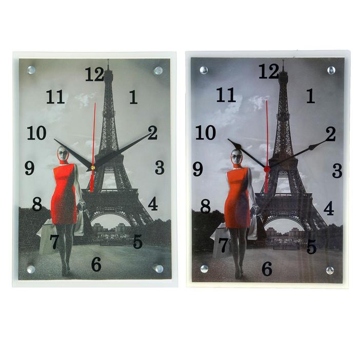 Часы-картина настенные, серия: Город, "Девушка в красном платье в Париже" 25х35 см - фото 1905345836