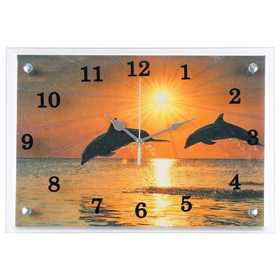 Часы настенные, серия: Море, "Дельфины на закате", 25х35  см