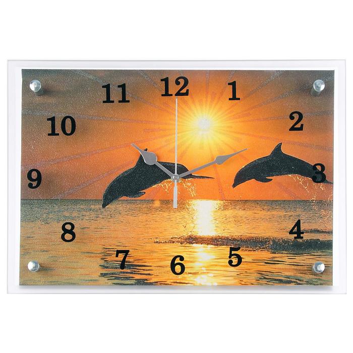 Часы настенные, серия: Море, "Дельфины на закате", 25х35  см - фото 1905345860