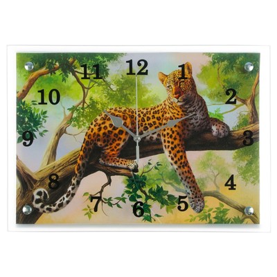 Часы-картина настенные, интерьерные "Леопард на ветке", бесшумные, 25 х 35 см