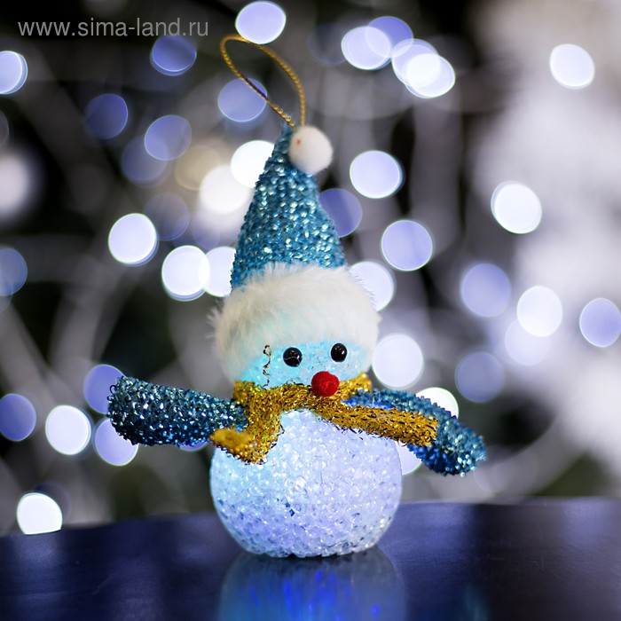 Игрушка световая "Снеговик новогодний" (батарейки в комплекте) 7х15 см, 1 LED, RGB, СИНИЙ