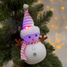Игрушка световая "Снеговик в полосатой шапочке" 16х23 см, 1 LED RGB, РОЗОВЫЙ - Фото 1
