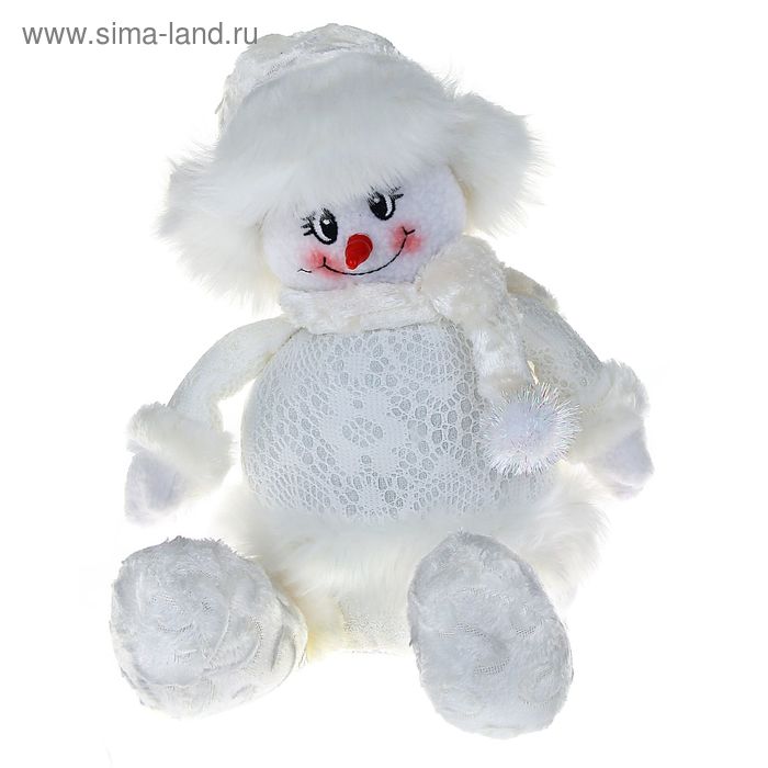 мягкая белая кружевная 22 см снеговик сидит - Фото 1