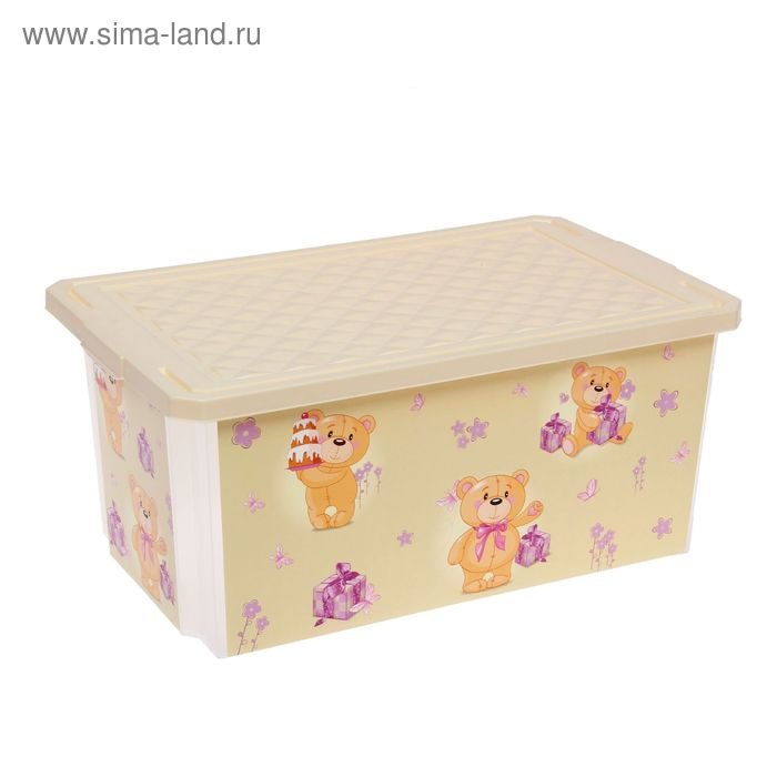Ящик для игрушек Bears с крышкой, 12 л, цвет слоновая кость - Фото 1