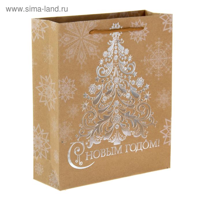Пакет крафтовый вертикальный «Ажурная елка», 23 × 27 см - Фото 1