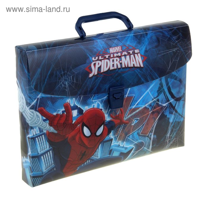 Папка-чемодан Spiderman пластиковая с застежкой и ручкой 26*33,5*5см - Фото 1