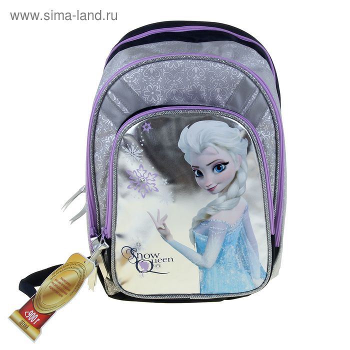 Рюкзак школьный эргономичная спинка Disney Frozen 40*28*17 см, для девочки, серый - Фото 1