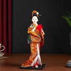 Кукла коллекционная "Гейша в оранжевом кимоно с веером" 22,5 см - фото 5747995