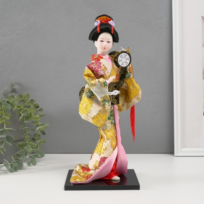 Кукла коллекционная "Гейша в шелковом кимоно с барабаном" 22,5 см - Фото 1