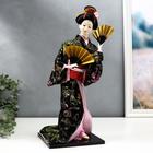Кукла коллекционная "Гейша в черно-золотом кимоно с веерами" 40 см - фото 8419657