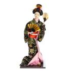 Кукла коллекционная "Гейша в черно-золотом кимоно с веерами" 40 см - Фото 7