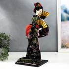 Кукла коллекционная "Гейша в черно-золотом кимоно с веерами" 40 см - Фото 3