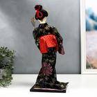 Кукла коллекционная "Гейша в черно-золотом кимоно с веерами" 40 см - Фото 4