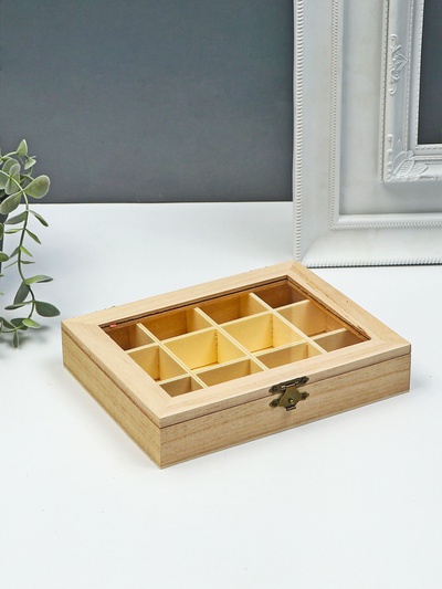 Шкатулка для росписи дерево «Прямоугольная со стеклянной вставкой», для творчества, декора, 12 отделений, 3.5×19×15 см