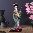 Кукла коллекционная "Гейша в цветочном кимоно с музыкальным инструментом" 30 см - фото 5869334