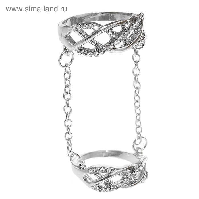 Кольцо "Два кольца на цепочке" размер 17,18,19 МИКС, цвет белый в серебре - Фото 1