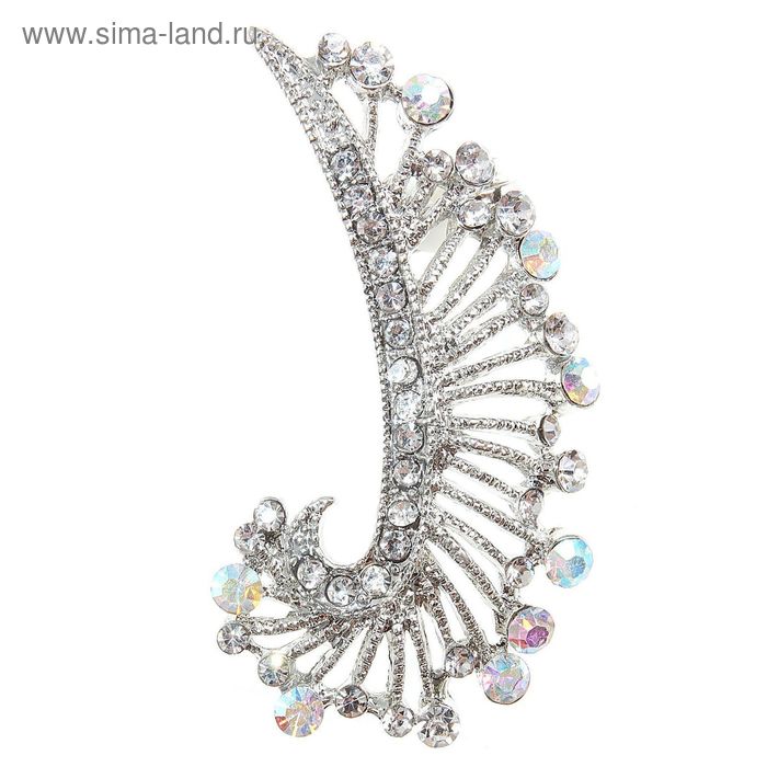 Серьга «Кафф» перо, цвет радужный в серебре - Фото 1