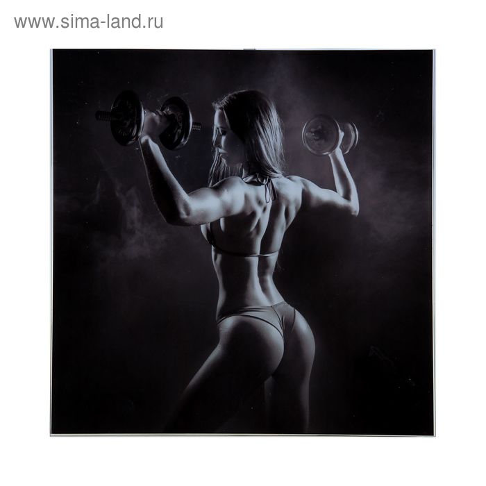 Картина на стекле "Спорт КроссФит" (девушка с гантелями) 30*30 - Фото 1