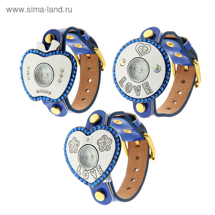 Часы женские наручные, голубой лак ремешок, белый циферблат "LOVE" - Фото 1