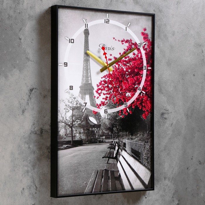 Часы-картина настенные, интерьерные "Цветущее дерево в Париже", плавный ход, 57 х 35 см - фото 1905346078