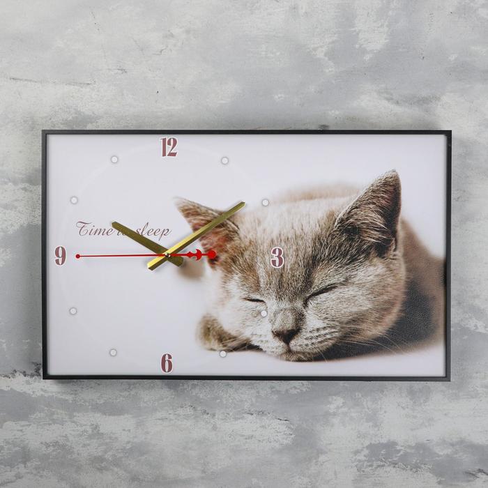 Часы-картина настенные, интерьерные "Серая кошка", плавный ход, 57 х 35 х 4 см - фото 1925775101