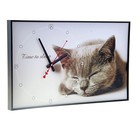 Часы-картина настенные, интерьерные "Серая кошка", плавный ход, 57 х 35 х 4 см - Фото 1