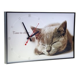 Часы-картина настенные, серия: Животные, "Серая кошка", плавный ход, 57 х 35 х 4 см
