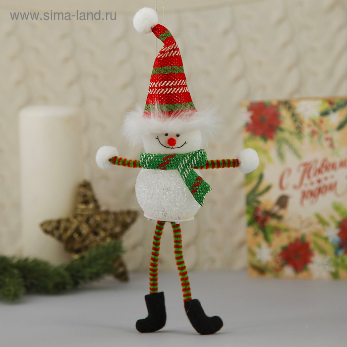 Мягкая световая игрушка "Снеговик в колпаке - длинные ручки и ножки" 25х5 см, красно-белый - Фото 1