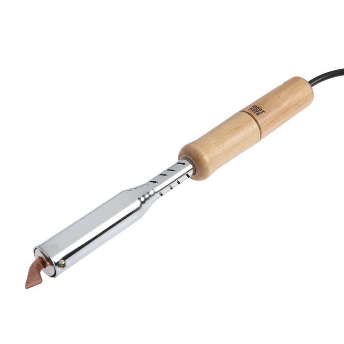 Паяльник ТУНДРА, деревянная рукоятка, плоское медное жало, 100 Вт, 220 В - Фото 1