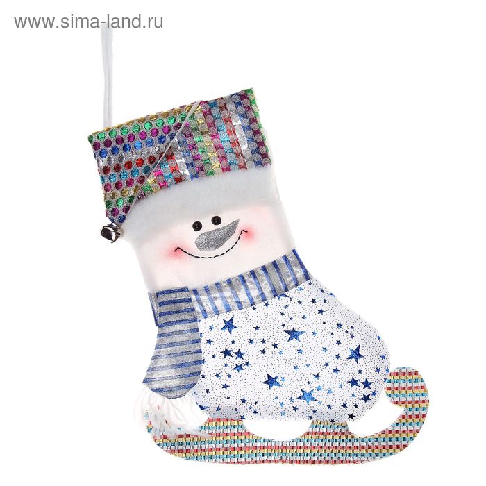 носок для подарков 31*22 см на лыжах звездный снеговик - Фото 1