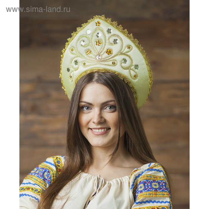 Кокошник "Красивый узор" на резинке, цвет золотой - Фото 1