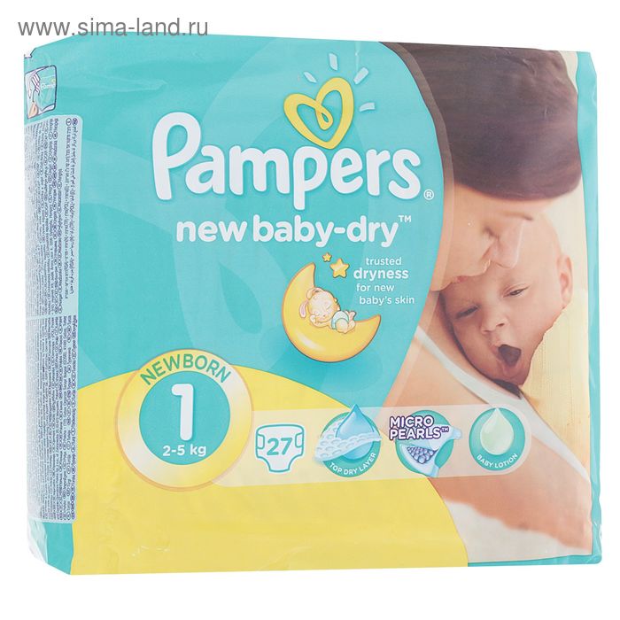 Подгузники Pampers New Baby-dry NewBorn (2-5 кг), 27 шт - Фото 1