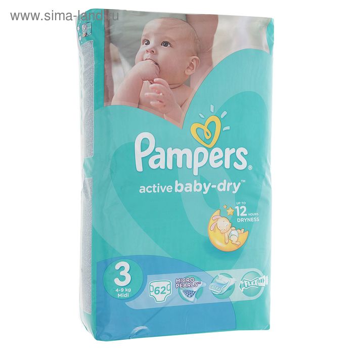 Подгузники Pampers Active Baby-dry, Midi 3 (5-9 кг), 62 шт. - Фото 1