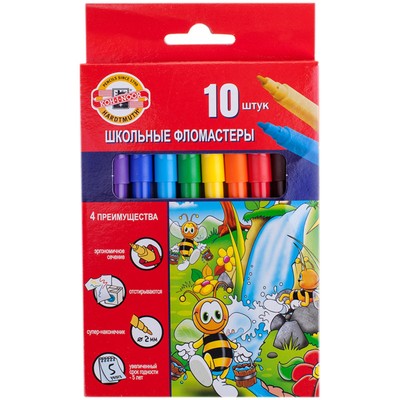Фломастеры 10 цветов Koh-I-Noor "Пчелка", трёхгранные