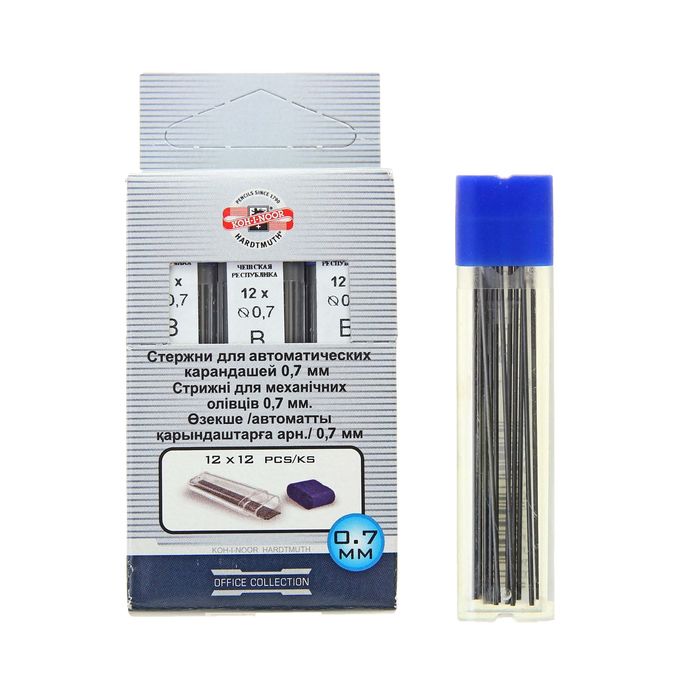 Грифели для механических карандашей Koh-I-Noor 4162, узел 0.7 мм, B, 12 штук, в футляре - Фото 1