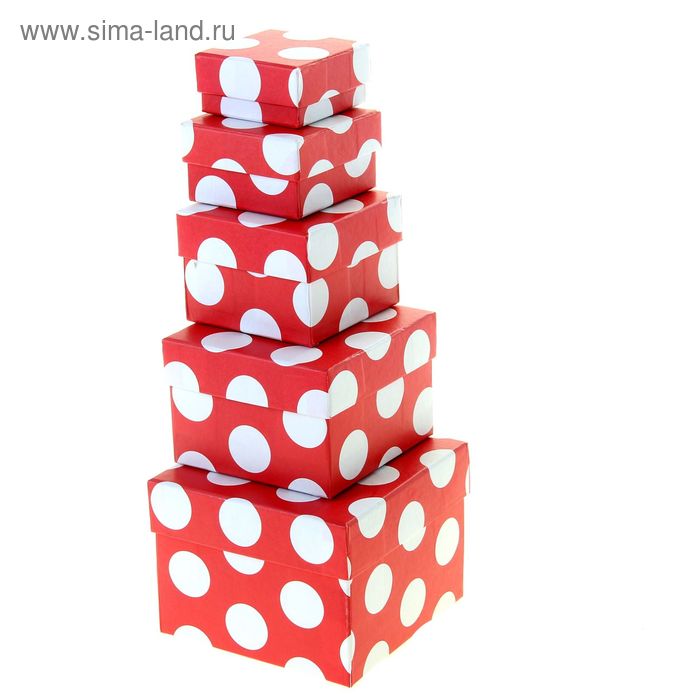 Набор коробок 5в1 "Белый горох на красном", 12 х 12 х 9 - 6 х 6 х 3 см - Фото 1