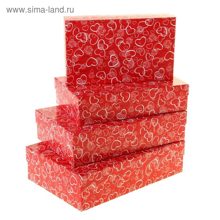 Набор коробок 4 в 1 "Сердечки на красном", 30 х 20 х 8 - 24 х 14 х 5 см - Фото 1